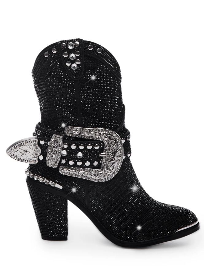 Black bling Cowboy boots size 8