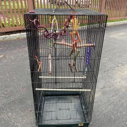 Large Bird Cage with Accessories 36” high by 17” square.