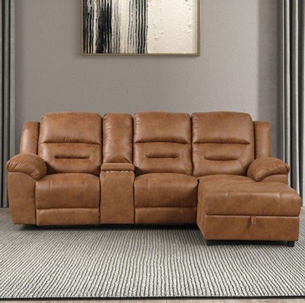 Maximis Saddle Brown Leatherette Couch Sofa Sectional Recliner