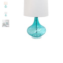 Glass Table Lamp with Fabric Shade, Light Blue, Elegant Designs, Mfr#: LT3214-BLU