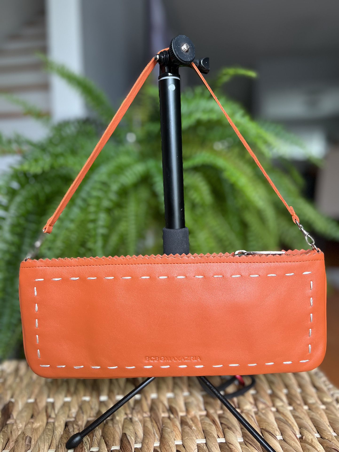BCBG Leather Shoulder Bag / Clutch Purse In Orange