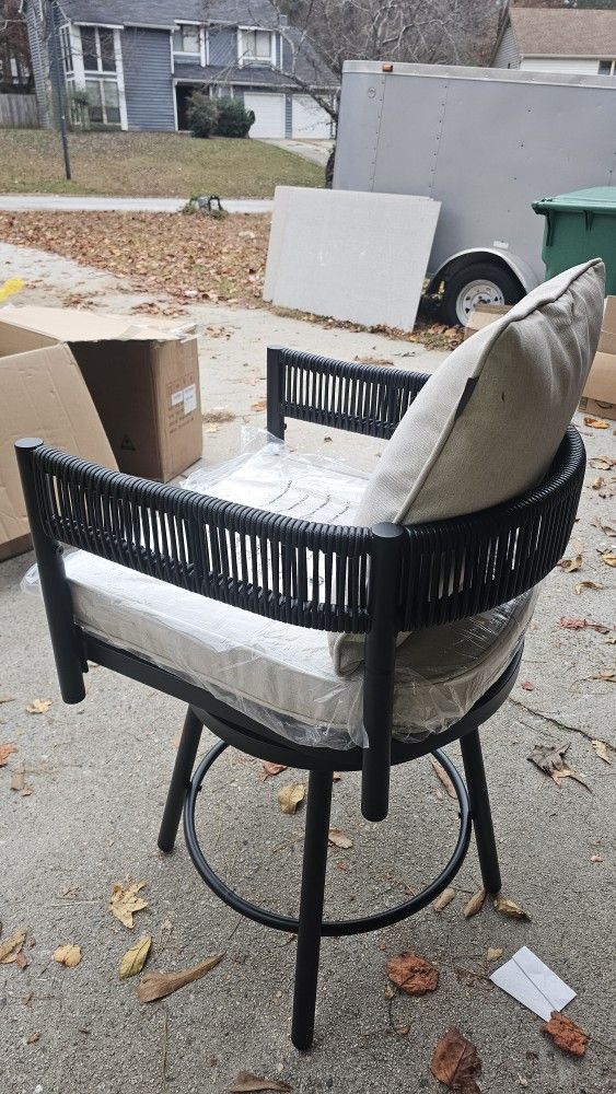 Grand patio Outdoor Swivel Bar Stools Set of 6, 26" Counter Height Swivel Chairs with Metal Frame, Curved Woven Wicker Backrest, Thickened Cushions 