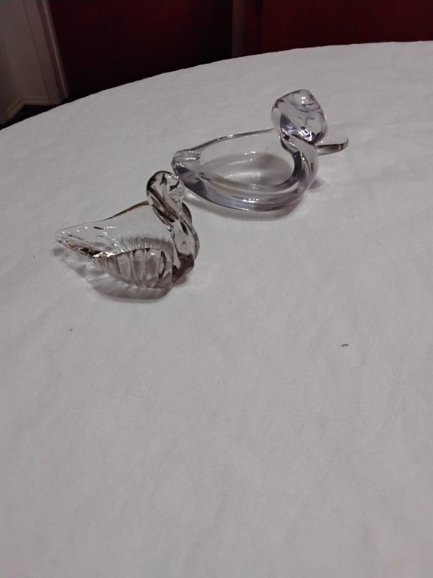 Vintage Glass Duck And Swan Ash Trays Both For