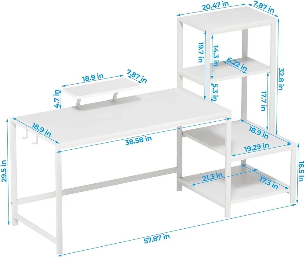 Computer Desk 58 inch with Printer Shelf - White