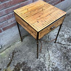 Vintage 80’s split bamboo end table  night stand with faux bamboo metal legs. Plant stand?  