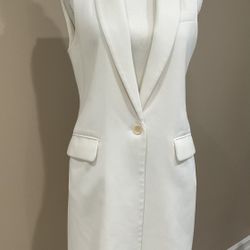 BCBGMaxAzria Off White Long Lined Fitted Back Designed Pockets Vest, Size XS