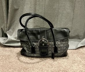 EXCELLENT CONDITION Vintage Coach Hobo Black Leather/Canvas (K35-6388) Purse w Coach Bag