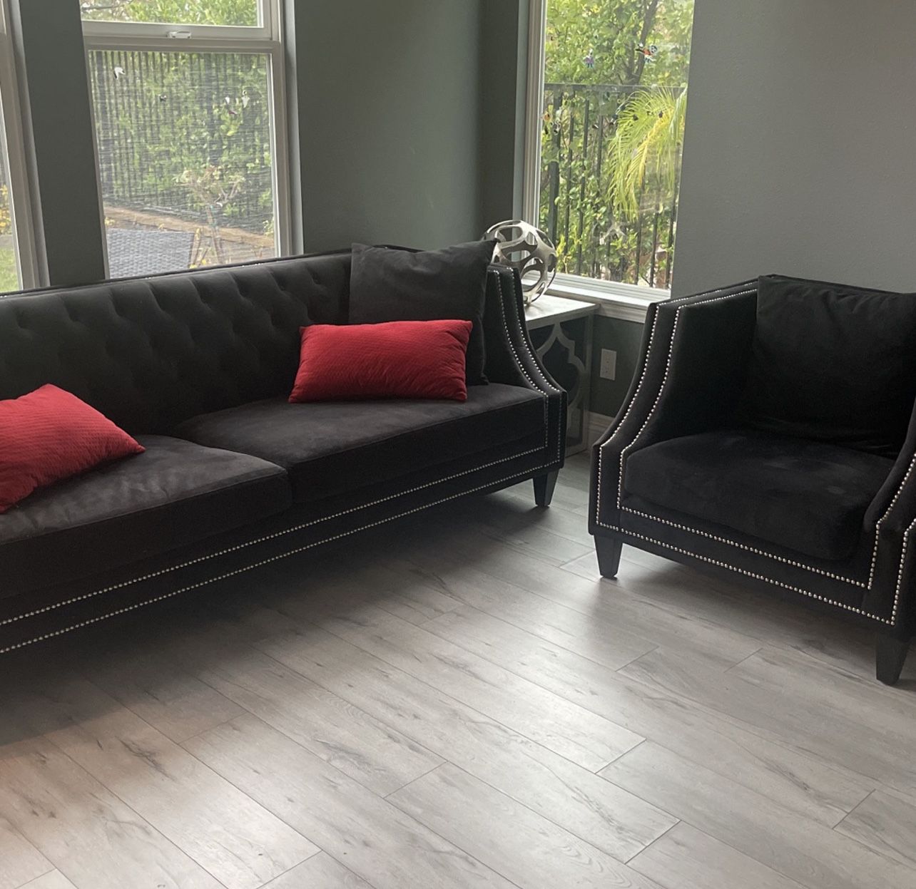 Z Gallerie Black Velvet Couch And Arm Chair for Sale in Los Angeles, CA