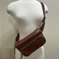 SPIKES & SPARROW BRANDY Leather Belt Fanny Pack Bag Brown Zippered Wide Strap