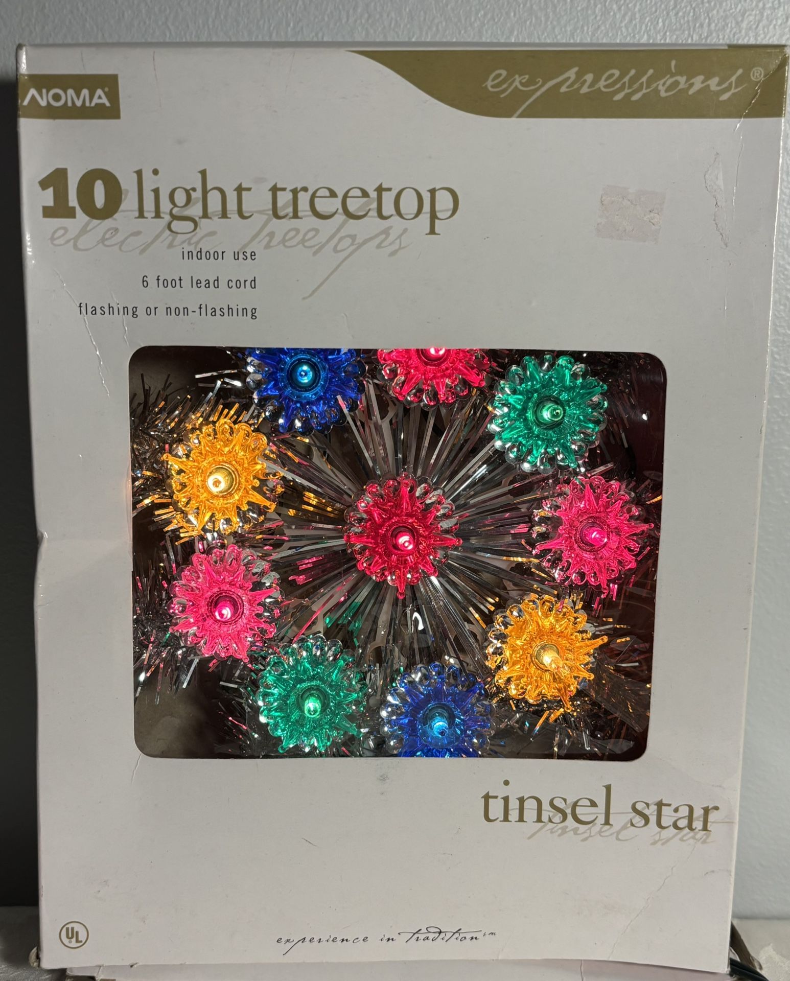 Vintage Noma Light-Up Tinsel Star Tree Topper-Multicolored Iridescent Bulbs ✨See Details Below🎄