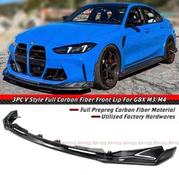 21-26 BMW G80 M3 G82 M4 V Style 3pc Dry Carbon Fiber Front Bumper Lip