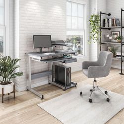 Techni Mobili Complete Computer Workstation Desk, Scratch Resistant Steel Legs, Grey