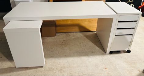 IKEA White Desk with Drawer Unit on wheels