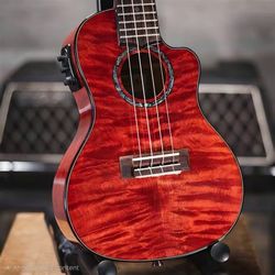 Lanikai QM-CEC Quilted Maple Concert Acoustic-Electric Ukulele (Transparent Red) + Case