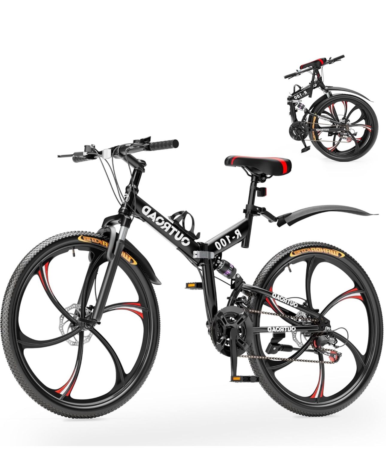 Betterland 26 Inch Mountain Bike, 21 Speeds Full Suspension Folding Bikes, Dual Disc Brake, High Carbon Steel Frame and Non-Slip Quick Release tire Bi