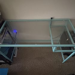 Aqua Metal Glass Desk 