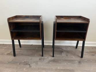 VECELO Industrial Nightstand (Set of 2) - Rustic Brown
