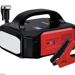 Povasee Jump Starter with Air Compressor,3500A Jump Starter Battery Pack with 150PSI Tire Inflator,12V Car Jump Starter with LED Light, 24W Quick-Char