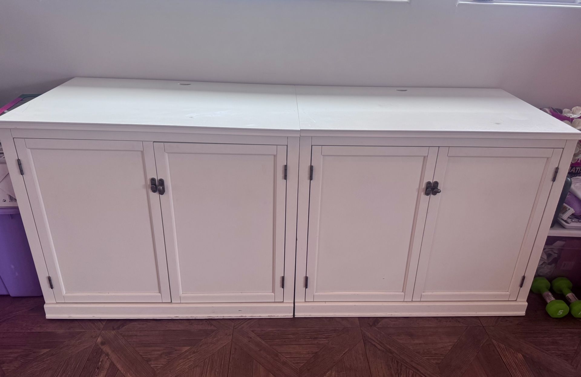 Pottery Barn 5 Piece Tv Console, Bookshelf And Storage Cabinet 