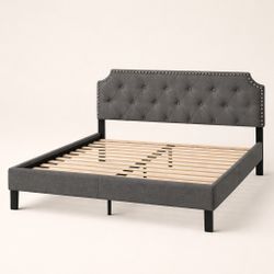 Queen Fabric Bed Frame – Upholstered Tufted Headboard