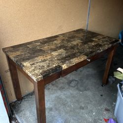Marble Top Console Table with Drawer & Rolling Wheels”