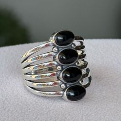 925 Sterling Silver ring Black agate Stone  size 7 3/4