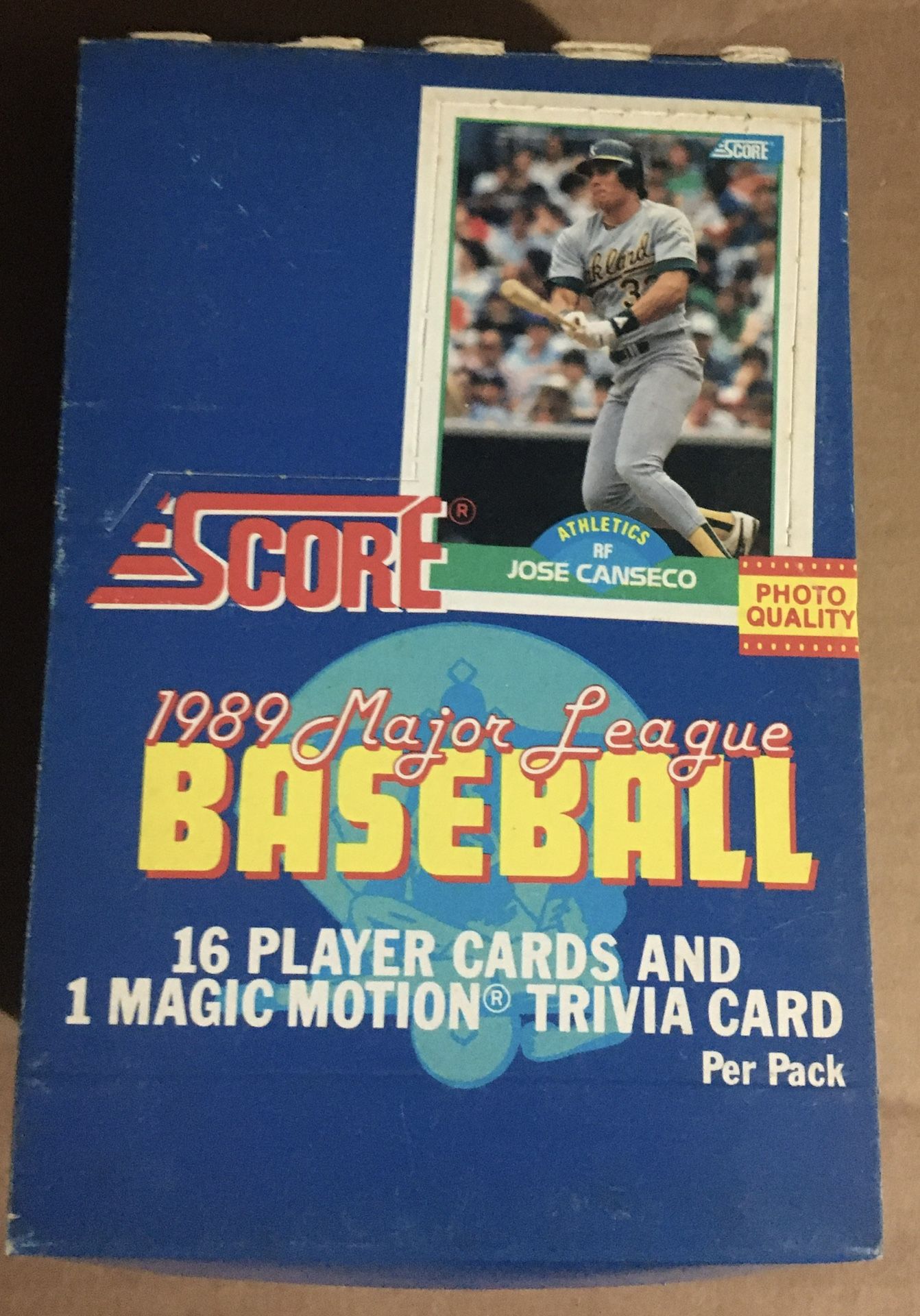 1 Box 1989 36 Packs unopened Score Baseball Cards. 16 Cards & 1 Motion Trivia Per Pack.