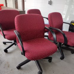 Matching TWO  Red Rolling Armchairs Desk Chair Task Chairs