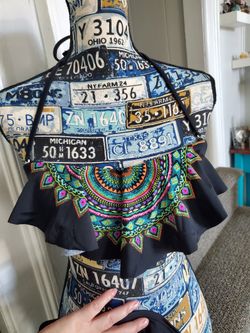 BLACK COLORFUL FLAP BIKINI SET!