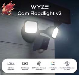 Wyze Wired Outdoor Wi-Fi Floodlight v2 Home Security Camera with 2K Video, Color Night Vision, Motion Activated LEDs - Black