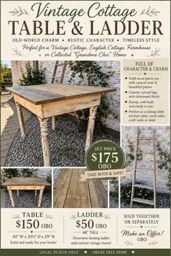 Vintage Cottage Wood Table and Ladder Set
