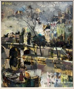 Parisian River View with Bridge