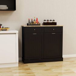 39.37 in. W x 13.78 in. D x 35.34 in. H Black Tilt-Out Assembled Trash Cabinet Kitchen Trash Cabinet with 2-Drawers