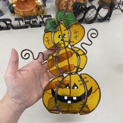 Stained glass Halloween Pumpkin candle votive decor.  Handmade. 