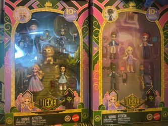 Wicked bundle two pack figurines , two hallmark itty bittys , and a fisher price little people figurine set.