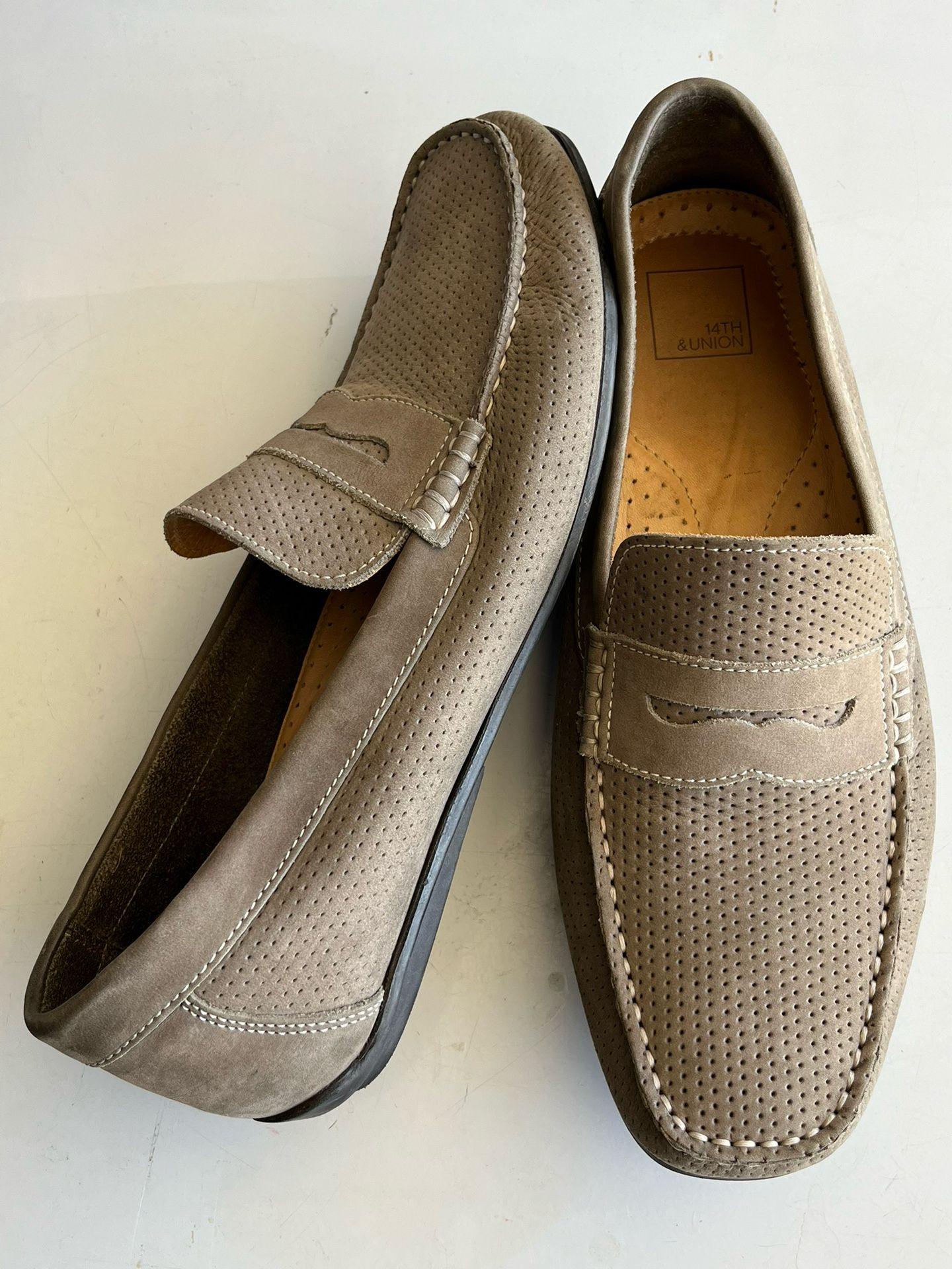 14TH UNION Men’s Gray Soft LEATHER Slip On Shoes Moccasin 10.5