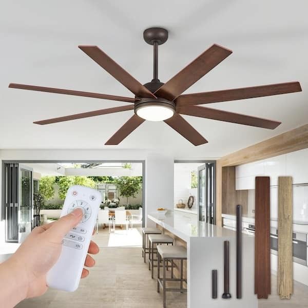 65 Inch Ceiling Fans with Lights and Remote, Black Indoor/Outdoor Ceiling Fan with Quiet Reversible DC Motor, 6 Speeds, 3CCT, 8 Blades Large Ceiling F