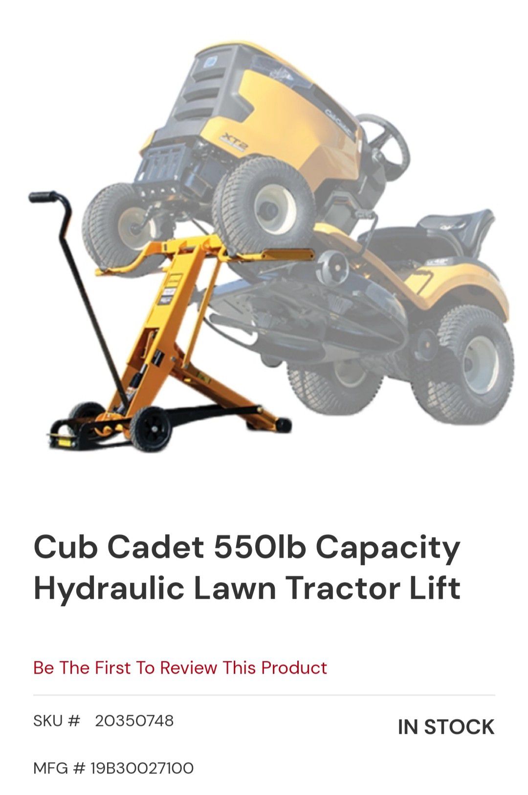 Cub Cadet 550 lb Capacity Lift
