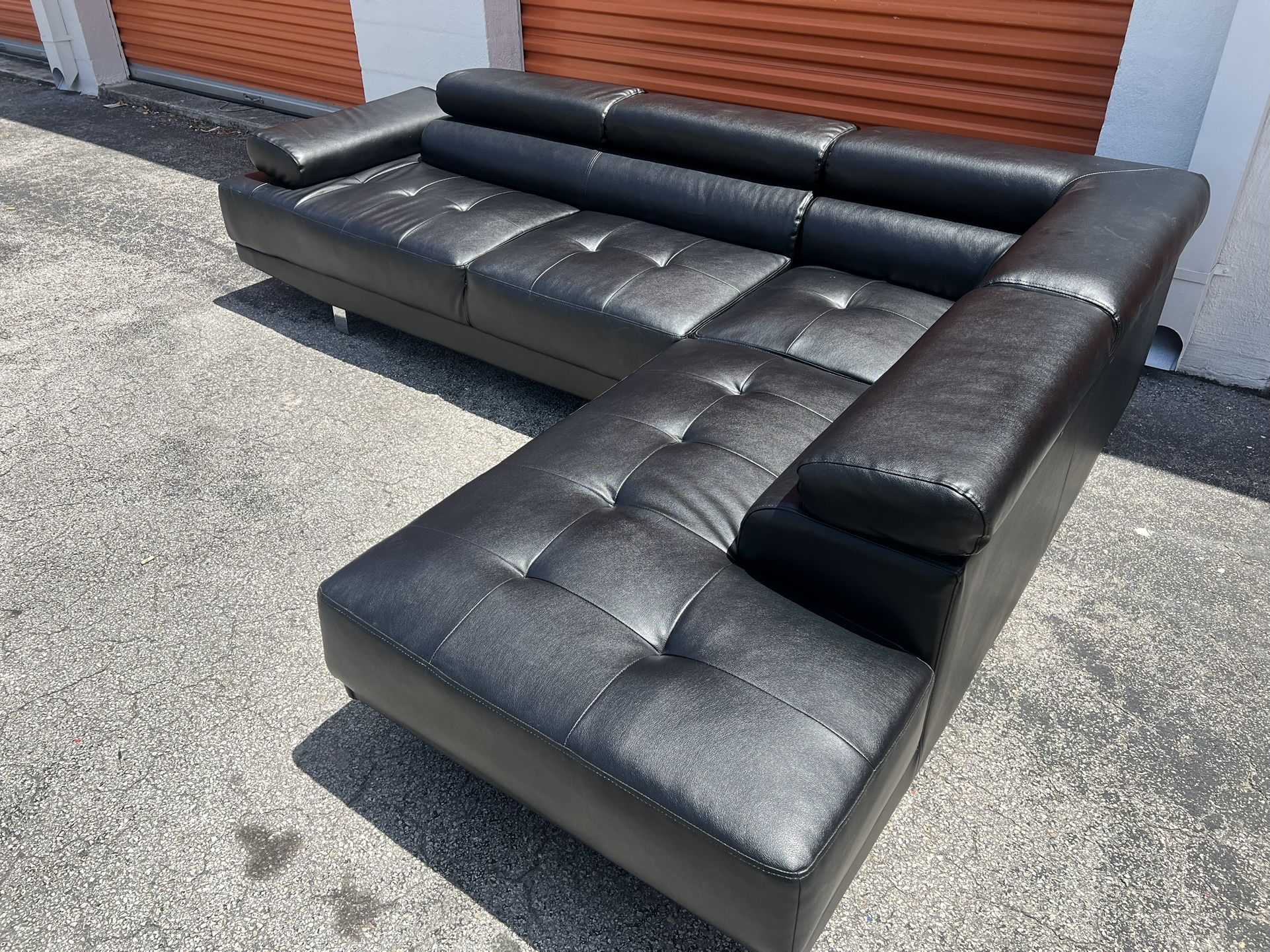 Black Leather Sectional Sofa Couch NEW