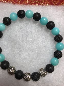 Lava stone and aquamarine bracelet