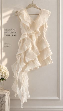 Elegant Ivory Ruffle Asymmetrical Dress