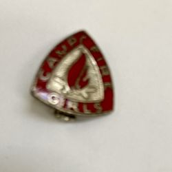 Vintage Label Pin Camp Fire Girls Shield Sterling Silver Red Enamel