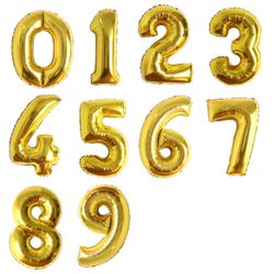 Gold 32” Number 0 - 9 Foil Balloons - Helium Filled with Happy Birthday or Love Strings