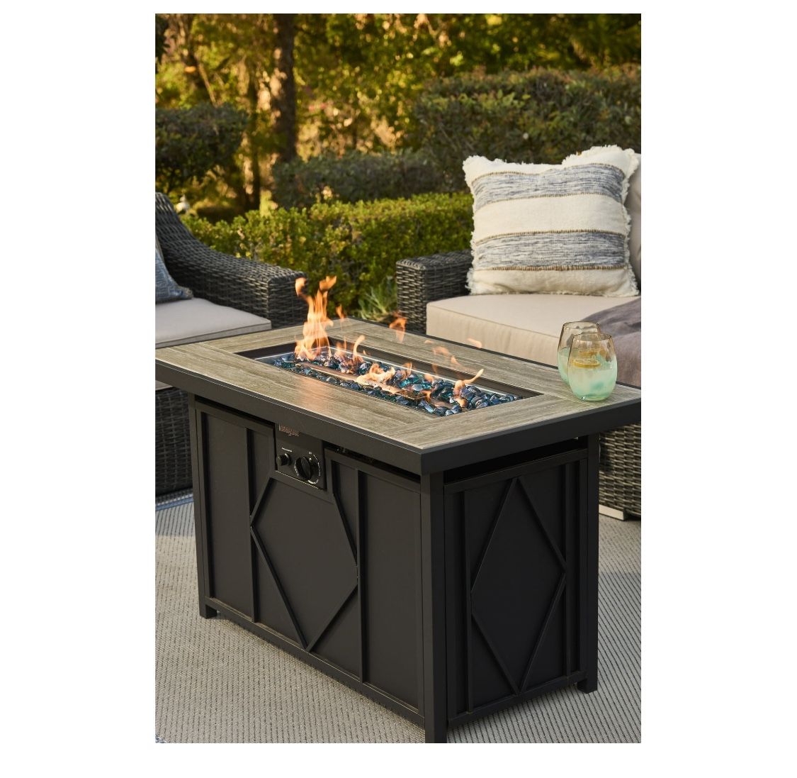 BALI OUTDOORS 42 in. 60,000BTU Fire Pit Propane Gas Fire Pit Table Rectangular Tabletop Lawn & Garden