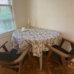 Mid Century Modern Dinning Table And Two Chairs 