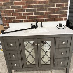 48” Bathroom Vanity Cabinet with Sink and Quartz Top 