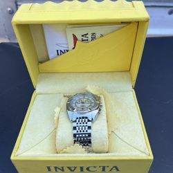 Invicta 3703 Mens Chronograph Watch Stainless Steel Silver Dial Box Papers