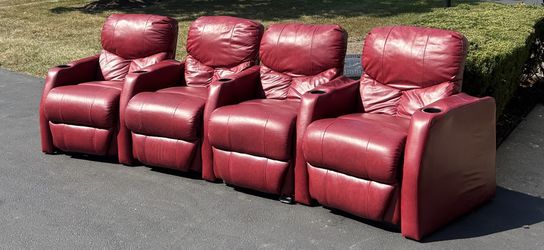 Red Leather Theater Electric Reclining Couch Seats 