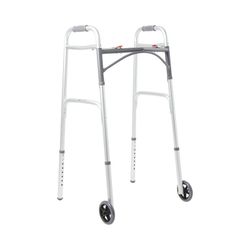 McKesson Folding Walker with Wheels - Adjustable Height, 350 lbs Capacity,
