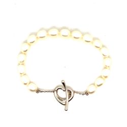 T&Co. 925 Open Heart Pearl Toggle Bracelet